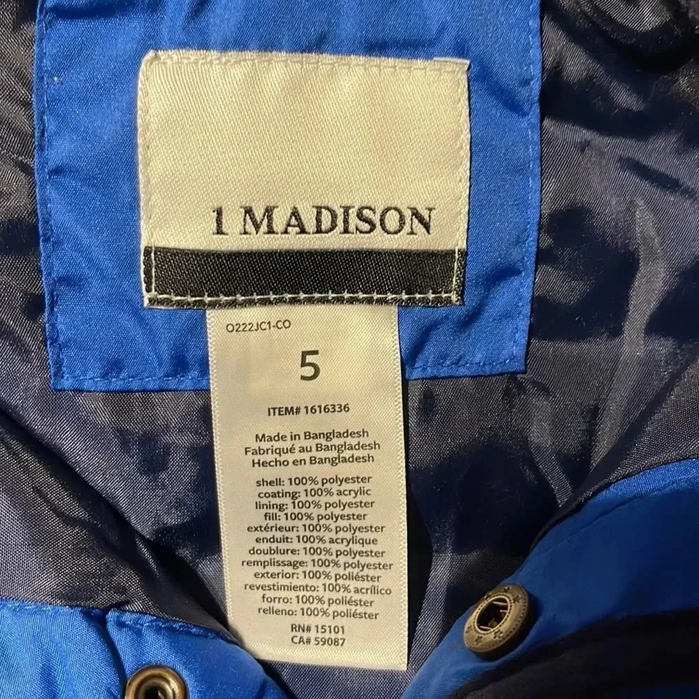 #12 1 Madison Sherpa Pullover Winer Jacket with Hood & Pront Pouch Blue Size 5